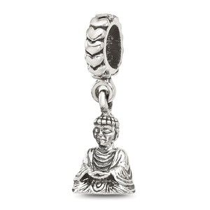 925 Sterling Silver Small Travel Theme Reflections Antiqued Budda Dangle Bead